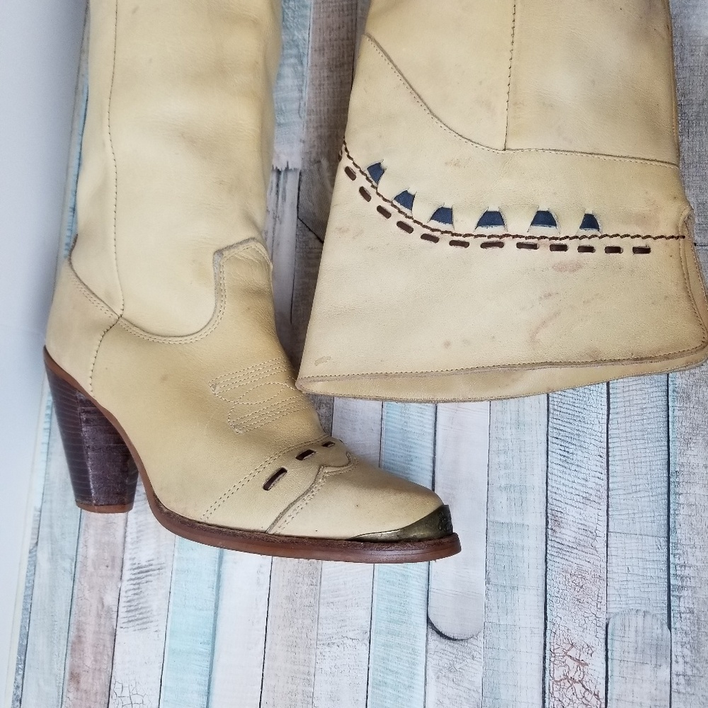 Rare 1969 Zodiac Leather KneeHigh Embroidered Steel Toe Boot Sz 8 wood heel - Picture 4 of 11